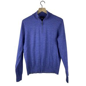 Thomas Dean Merino Wool Blend 1/4 Zip Pullover Sweater Men's Medium Blue Preppy